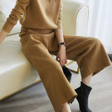 Skipper Collar Double Button Long Sleeve Top + Side Pocket Long Slacks + Back Slit Simple Long Skirt - liwisi