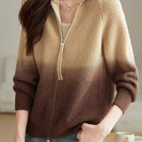 Fashion Gradient Color Double Zipper Cardigan - liwisi