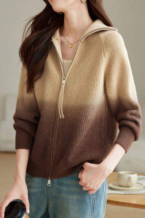 Fashion Gradient Color Double Zipper Cardigan - liwisi
