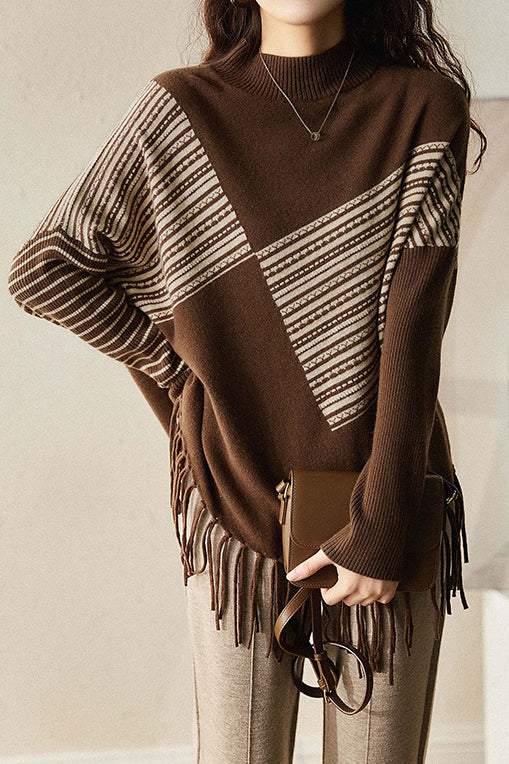 Casual Mock Neck Fringe Knitwear in 2 Colors - liwisi