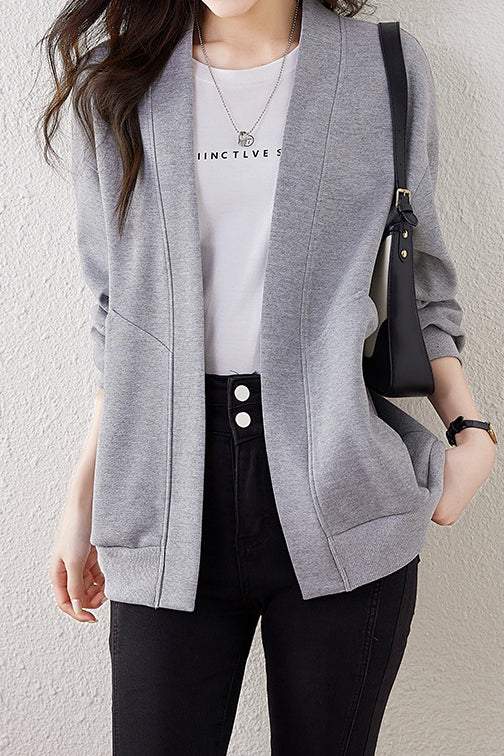 Boyfriend Style Loose V-Neck Cardigan Sweatshirt - liwisi