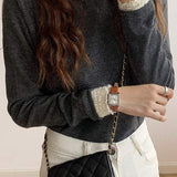 Fleece-lined knitted shirt with lace trim. - liwisi