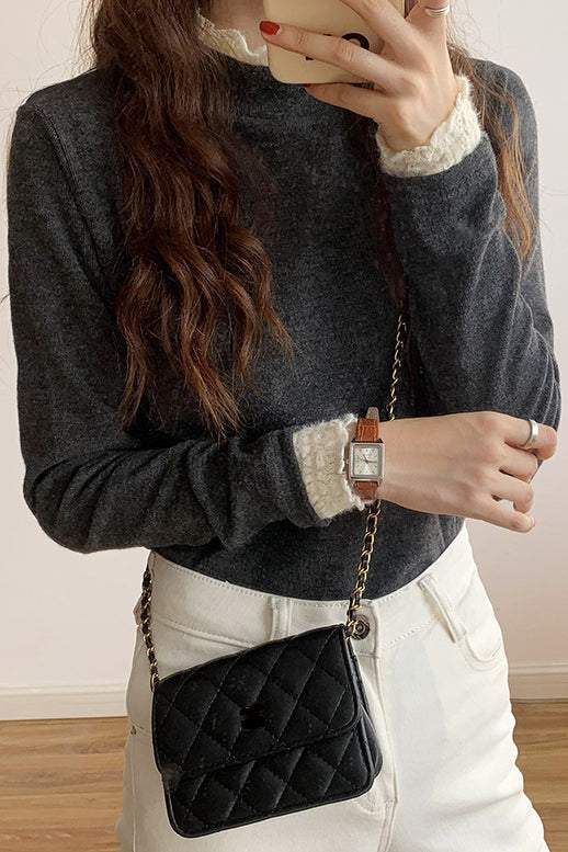 Fleece-lined knitted shirt with lace trim. - liwisi