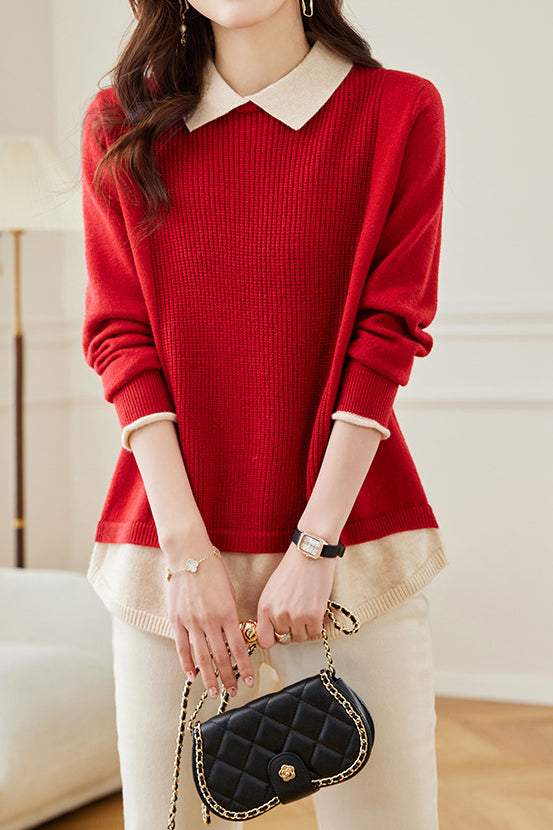 Loose spliced fake two-piece knitted sweaters - liwisi