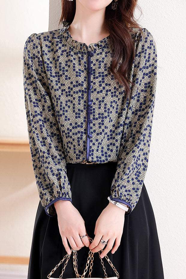 Ruffle Collar Dot Pattern Blouse - liwisi