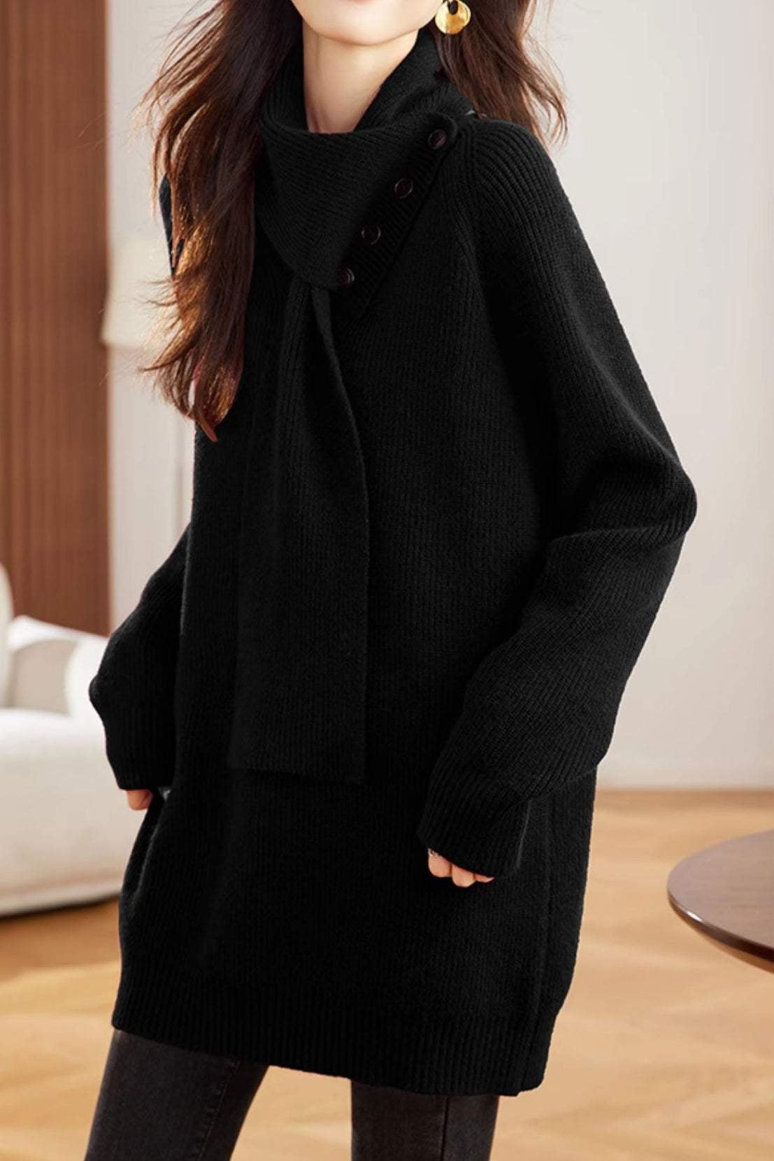 Loose scarf-neck sweater - liwisi
