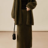 Cashmere-like Knit Cardigan and Knit Skirt Set - liwisi