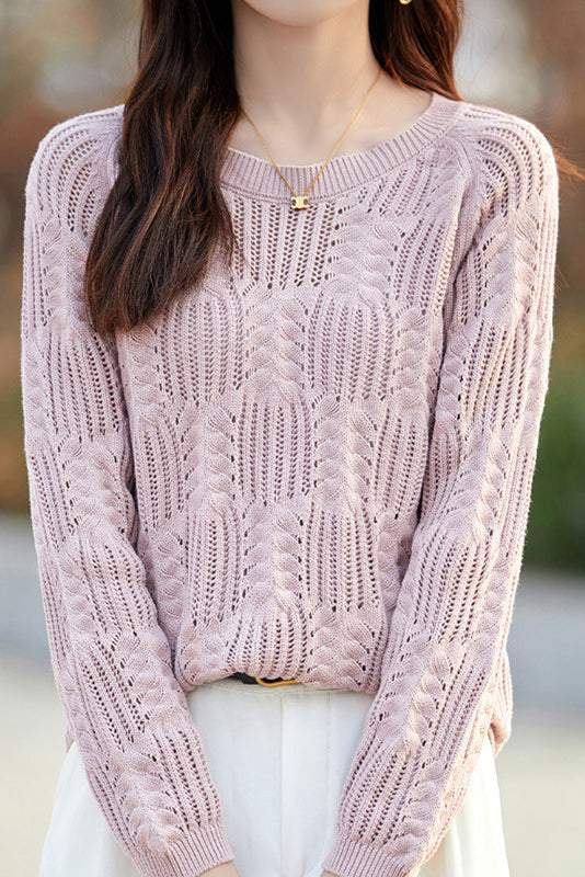 Casual Round Neck Open Knit - 6 Colors Available - liwisi