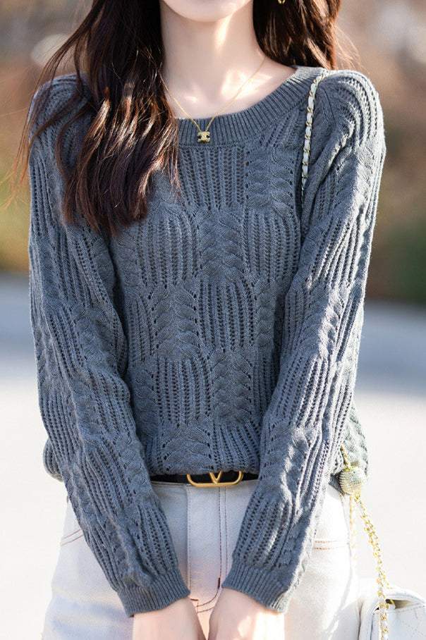 Casual Round Neck Open Knit - 6 Colors Available - liwisi