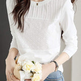 Round Neck Flower Embroidered Lace Contrast Blouse - liwisi