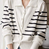 Striped V-Neck Long Sleeve Knit - liwisi
