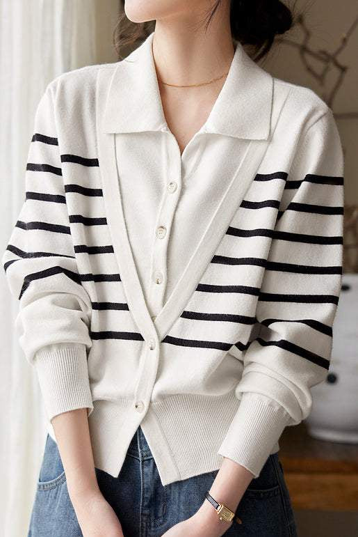 Striped V-Neck Long Sleeve Knit - liwisi