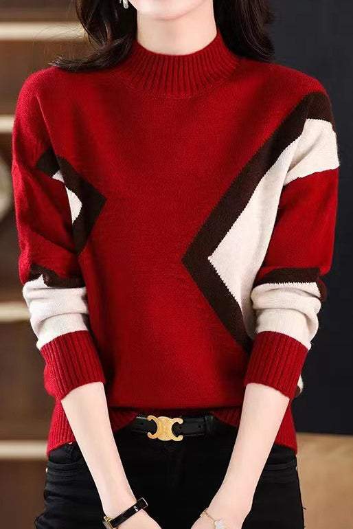 Bottle Neck Jacquard Bi-Color Knit - 4 Colors Available - liwisi