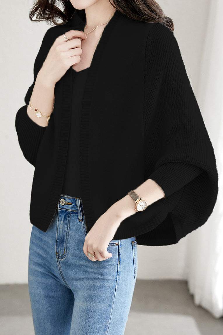 Plain Batwing Sleeve Hooded Knit Cardigan - liwisi