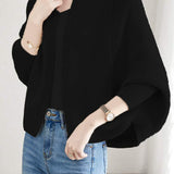 Plain Batwing Sleeve Hooded Knit Cardigan - liwisi