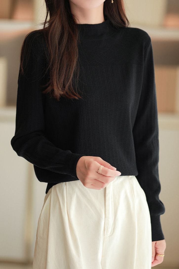Half Turtleneck Jacquard Sweater Knit Base - liwisi