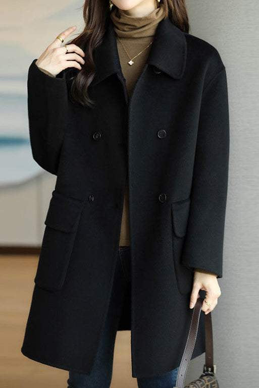 Lapel Melton Coat with Side Pockets - 5 Colors Available, Lined - liwisi