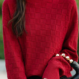 Half turtleneck solid-color sweater with square decorations - liwisi