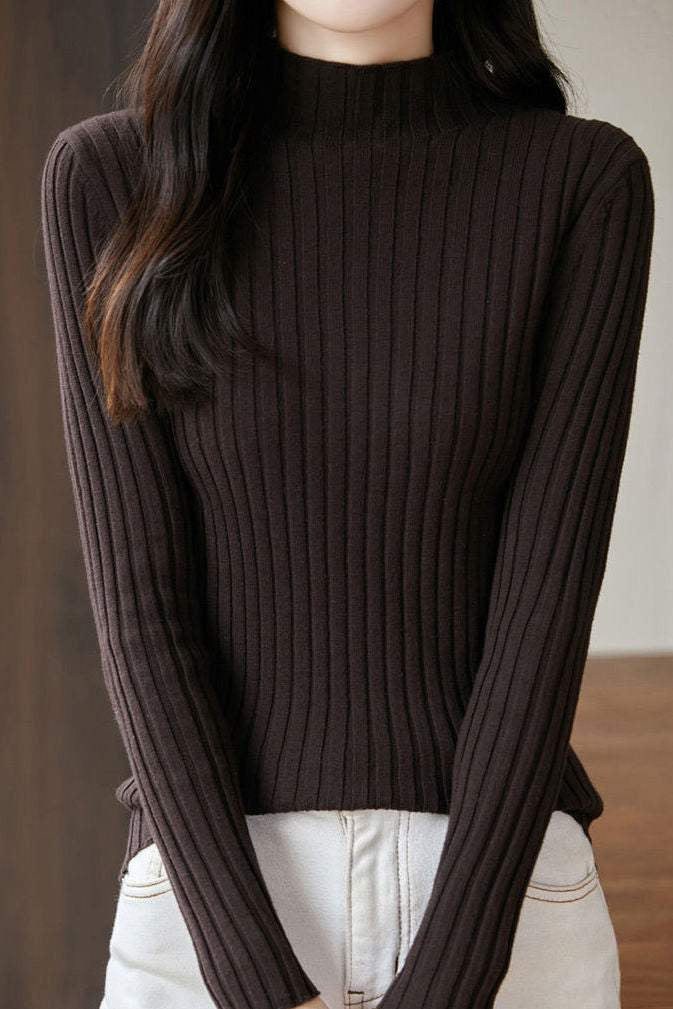 Slim ribbed half turtleneck sweater - liwisi