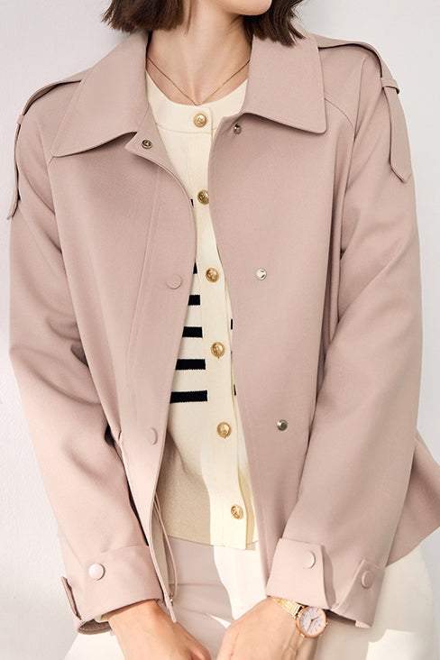 Short Trench Coat with Drawstring Waist - liwisi