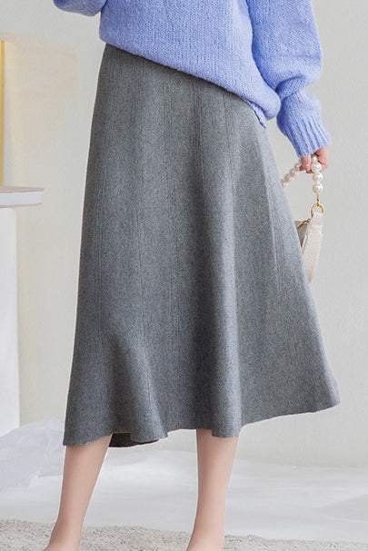 Knit A-Line Flare Long Floral Jacquard Skirt with Elastic Waist - 7 Colors Available - liwisi