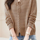 Hollowed-out round-neck knitted shirt - liwisi