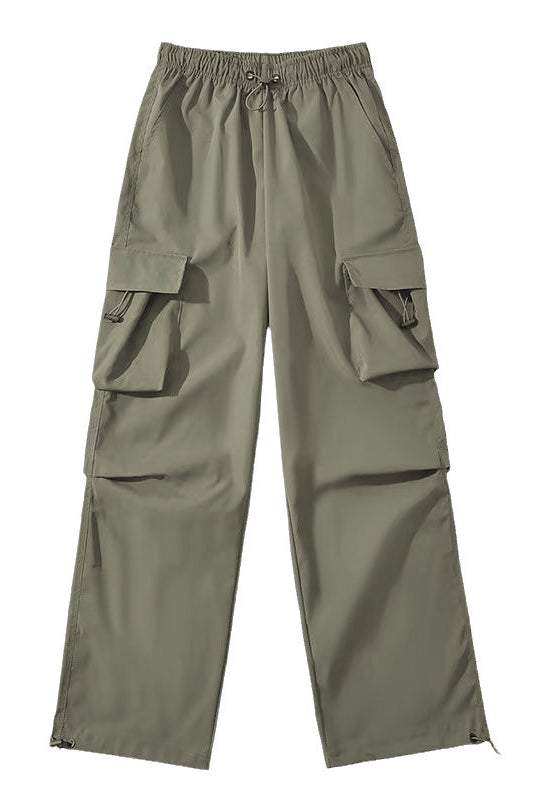 Drawstring hem maxi cargo pants, available in four colors - liwisi