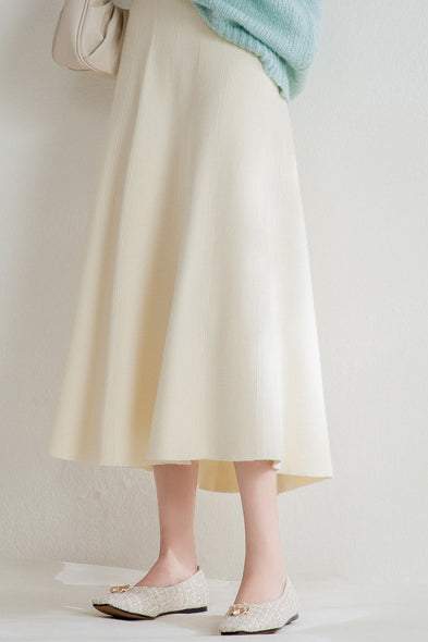 Knit A-Line Flare Long Floral Jacquard Skirt with Elastic Waist - 7 Colors Available - liwisi