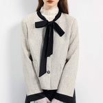 ボウタイカラーサテン切替ツイードジャケット 裏地付 2色入 - liwisi