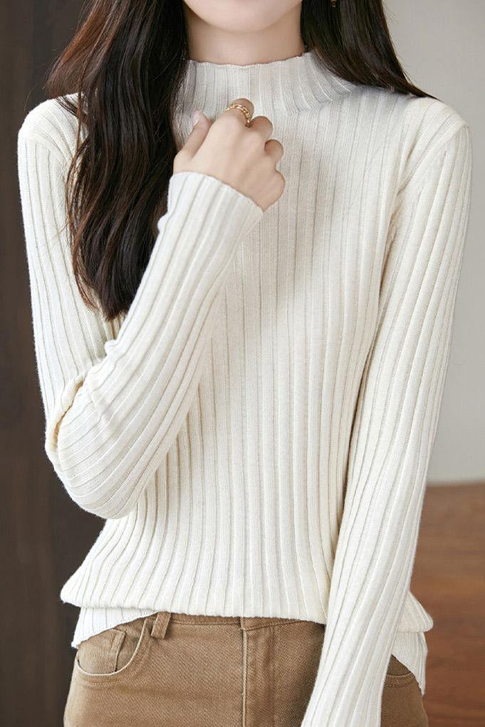 Slim ribbed half turtleneck sweater - liwisi