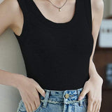 Round Neck Rib Hem Simple Vest - 4 Colors Available - liwisi