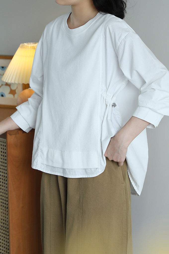 Round Neck Side Drawstring Sweatshirt - 3 Colors Available - liwisi
