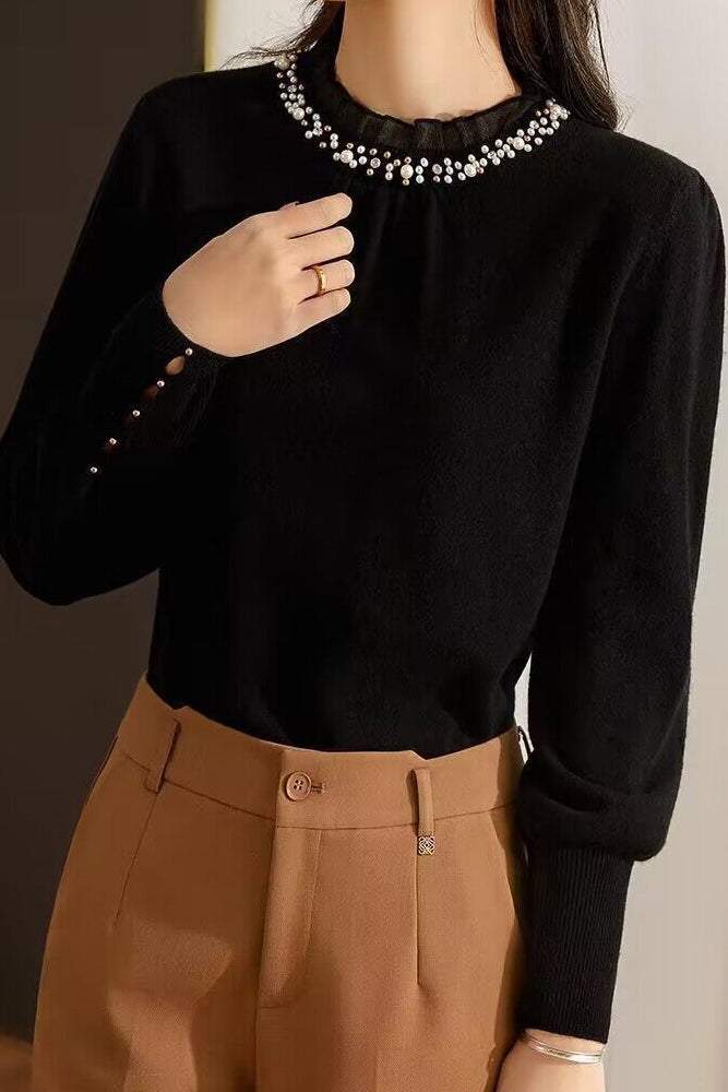 Elegant Pearl Lace Knit Sweater - liwisi