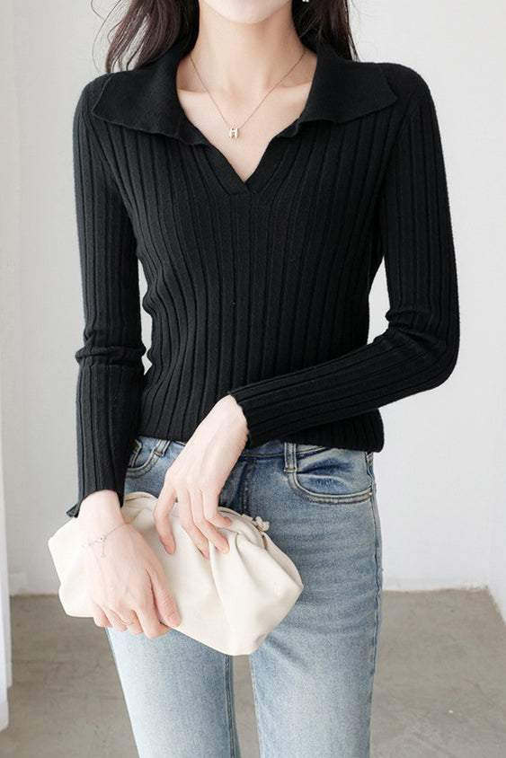 Elegant Collared Knitted Base Layer Top - liwisi