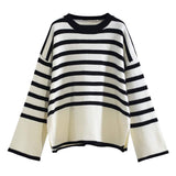 サイドスリットボーダー柄ニットトップス 2色入 - liwisi