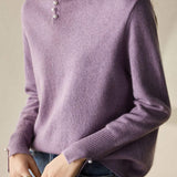 ハイネック袖スリットパール装飾ニット 4色入 - liwisi