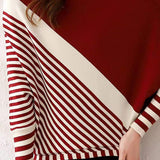 Round Neck Drop Shoulder Striped Contrast Knit - 5 Colors Available - liwisi