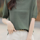 Round Neck Openwork Knit Top - 5 Colors Available - liwisi