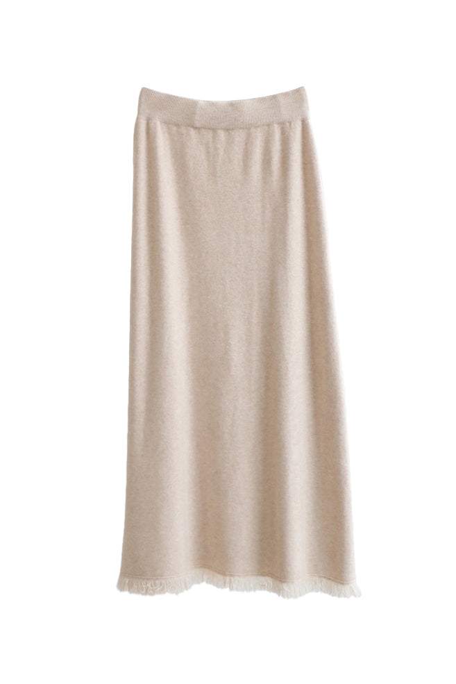 Aラインフリンジ装飾ロングニットスカート 6色入 - liwisi