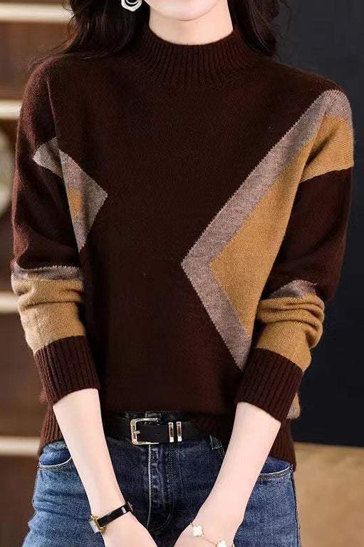 Bottle Neck Jacquard Bi-Color Knit - 4 Colors Available - liwisi