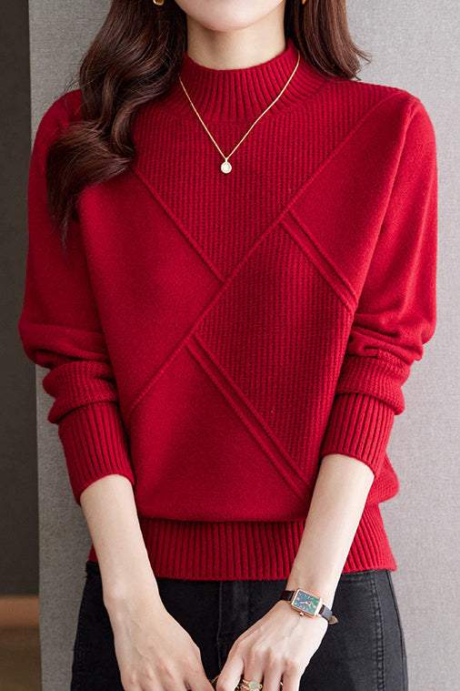 Bottle Neck Casual Jacquard Knit - 4 Colors Available - liwisi