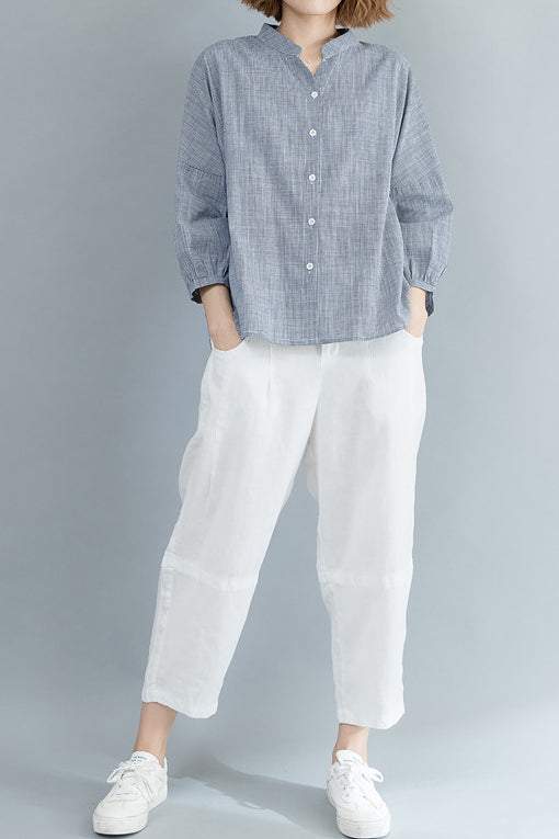 Skipper Collar Check Pattern Three-Quarter Sleeve Shirt - 2 Colors Available - liwisi