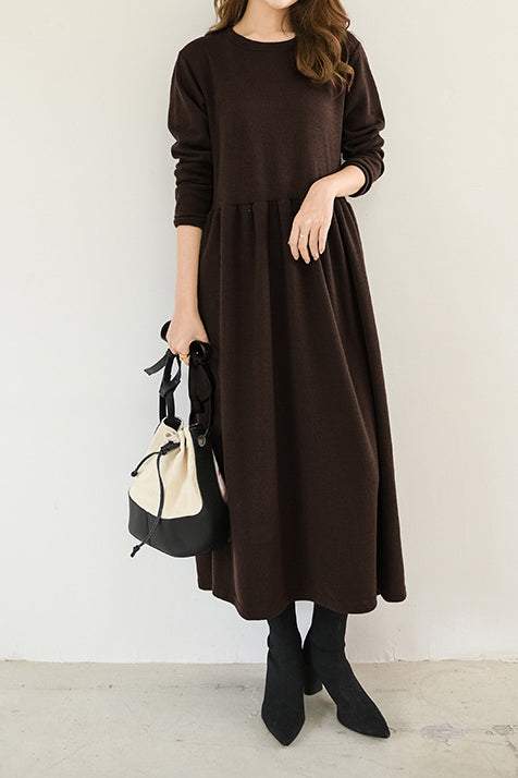 Round Neck Simple Long Maxi Flare Dress - 5 Colors Available - liwisi