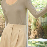 Solid-color round-neck knitted sweater - liwisi