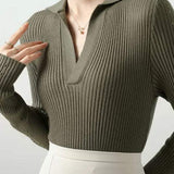 Skipper Collar Sheer Sleeve Knit Top - 5 Colors Available - liwisi