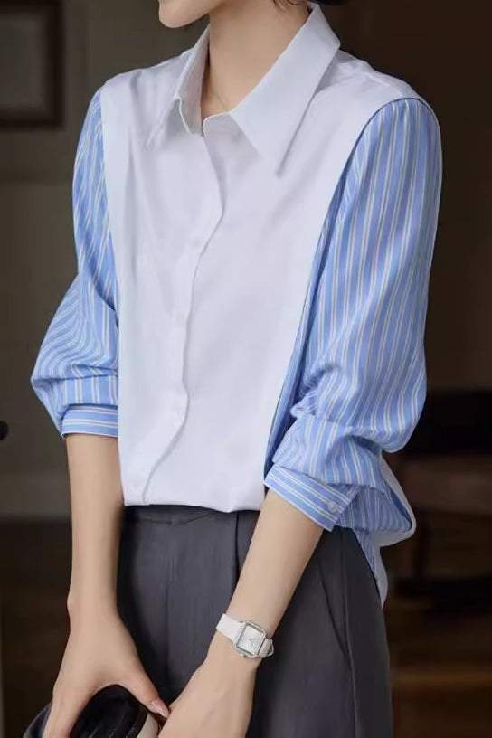 Layered Look Striped Sleeve Casual Shirt - liwisi