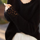 Ruffled Collar Open Knit Drop Shoulder Knit - 2 Colors Available - liwisi