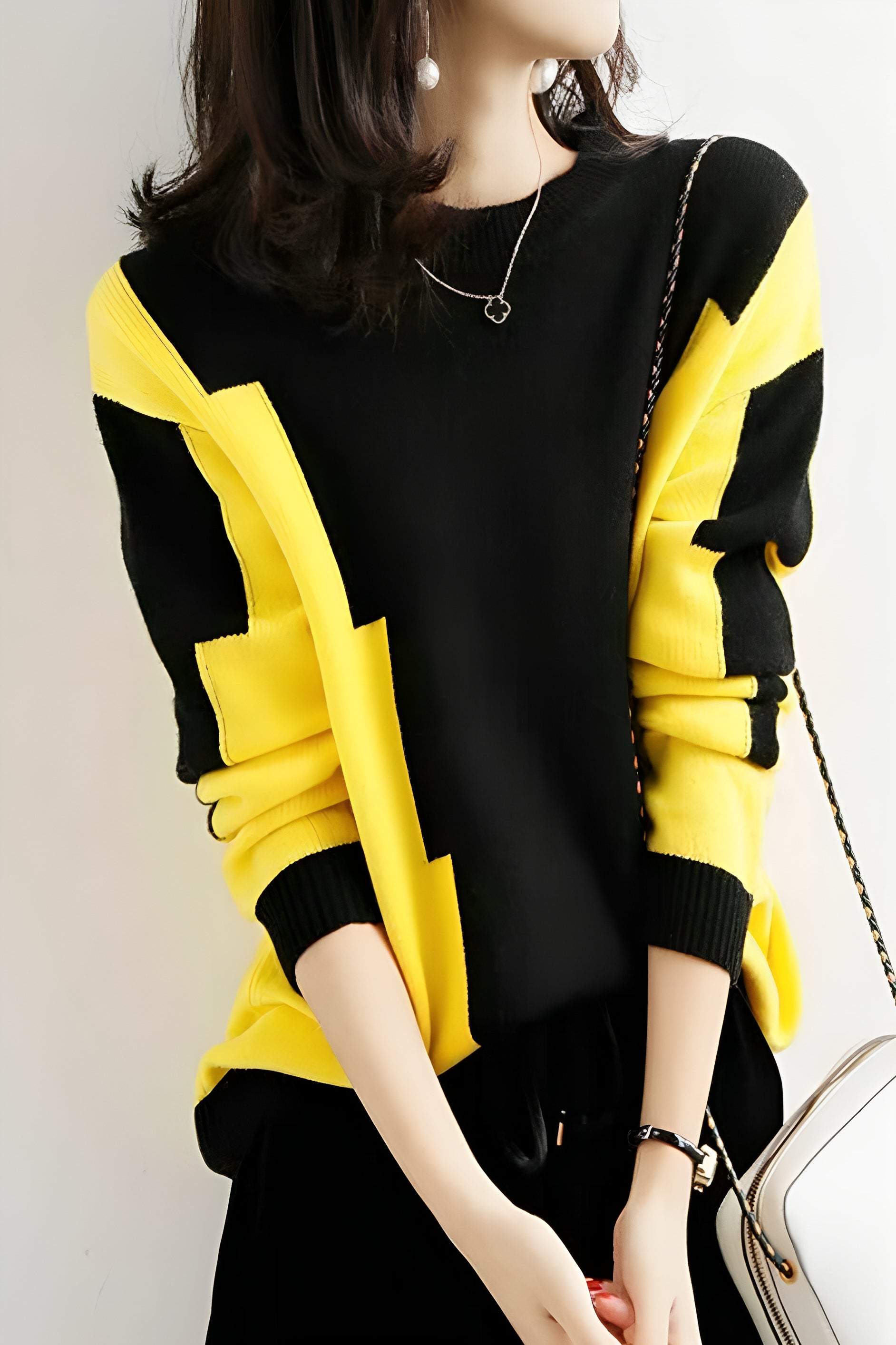 Fashion color-blocking knitted sweater - liwisi