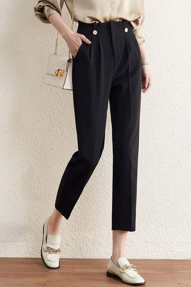 Straight tube pants, high-waisted black suit pants - liwisi