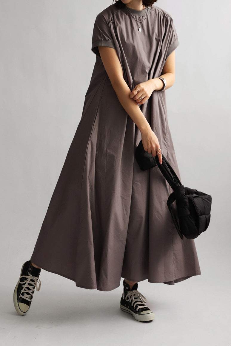 Round Neck Rib Hem Maxi Flare Dress - 3 Colors Available - liwisi